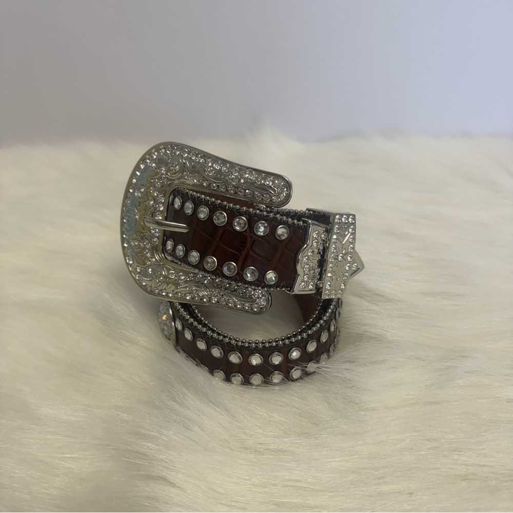 Blazin Roxx brown, leather western cowgirl rhinestone studded belt women size M
